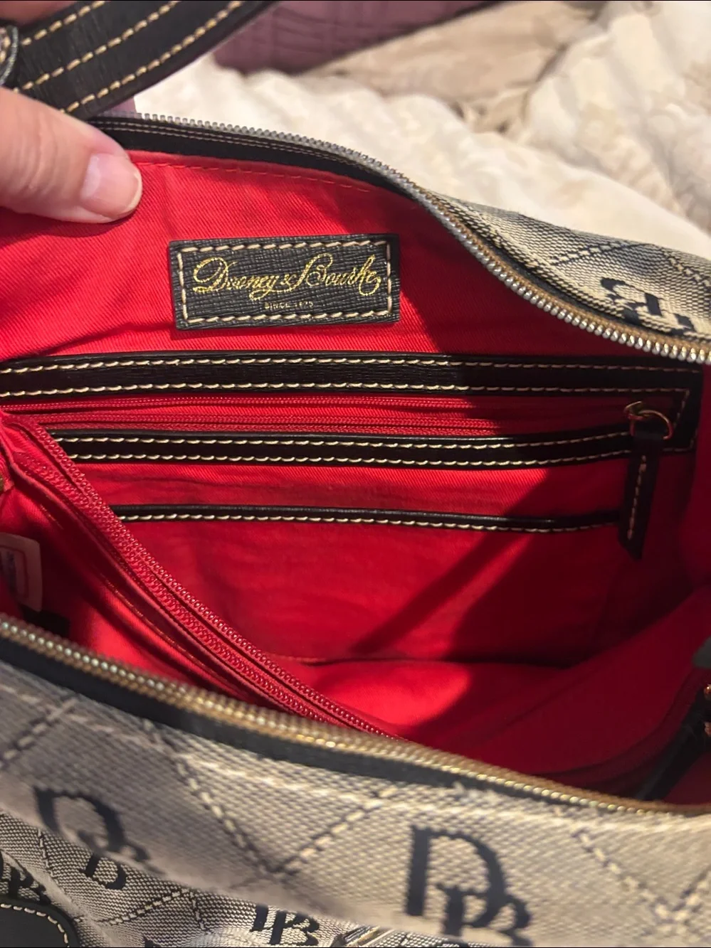 Dooney & Bourke Beige Monogram Hobo with Black Trim